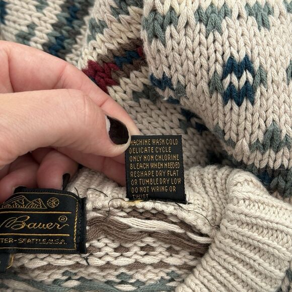Vtg Eddie Bauer Chunky Knit Sweater Men Large Fair Isle Nordic Grandpa 90s Cosby - Picture 8 of 8